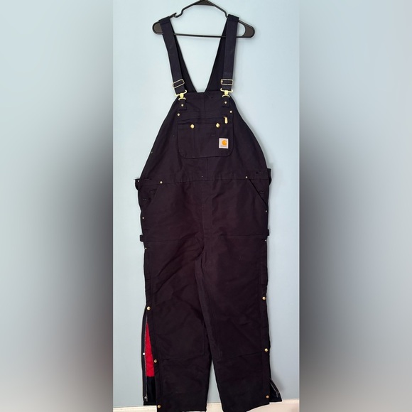 Carhartt Bib Overalls Mens 46x32 Quilt Lined Insulated Dark Navy Outdoors R41 - Picture 1 of 9